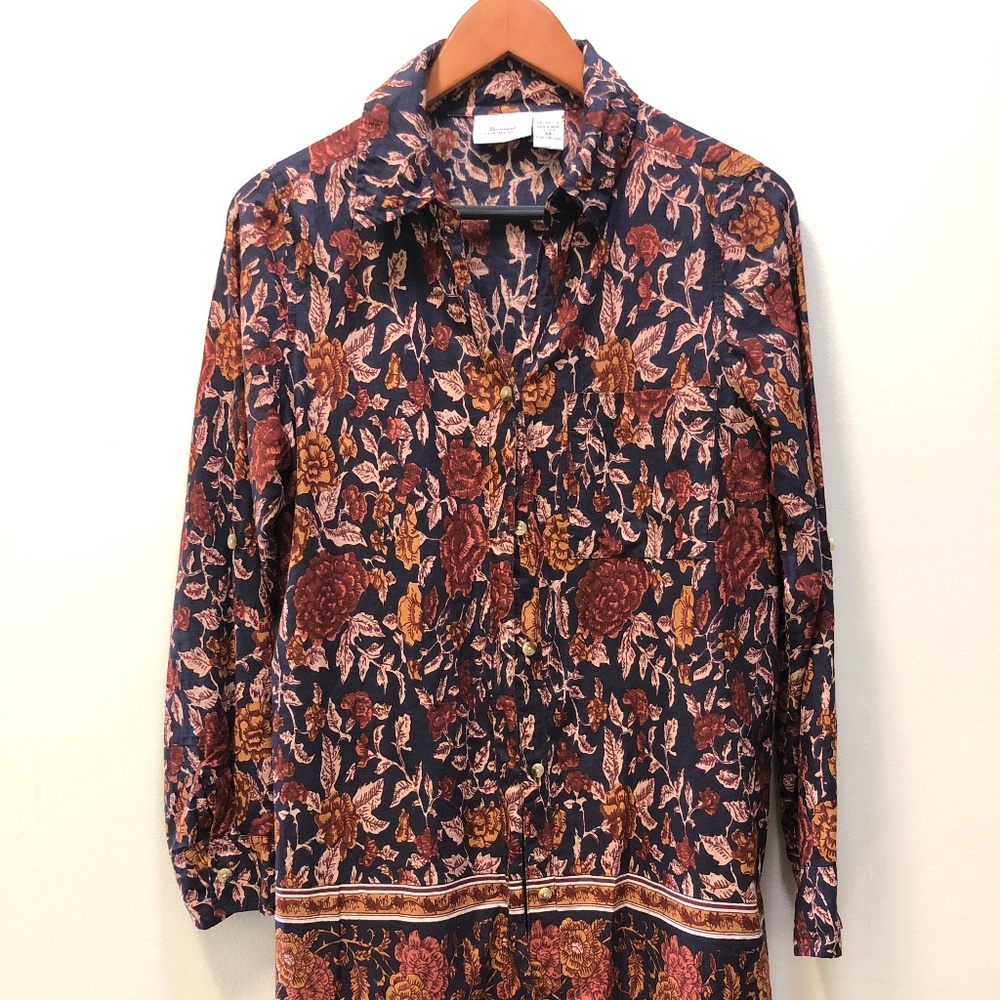 Vermont Counntry Store Button Front Tunic Cottagecore Cabincore Size M Cotton